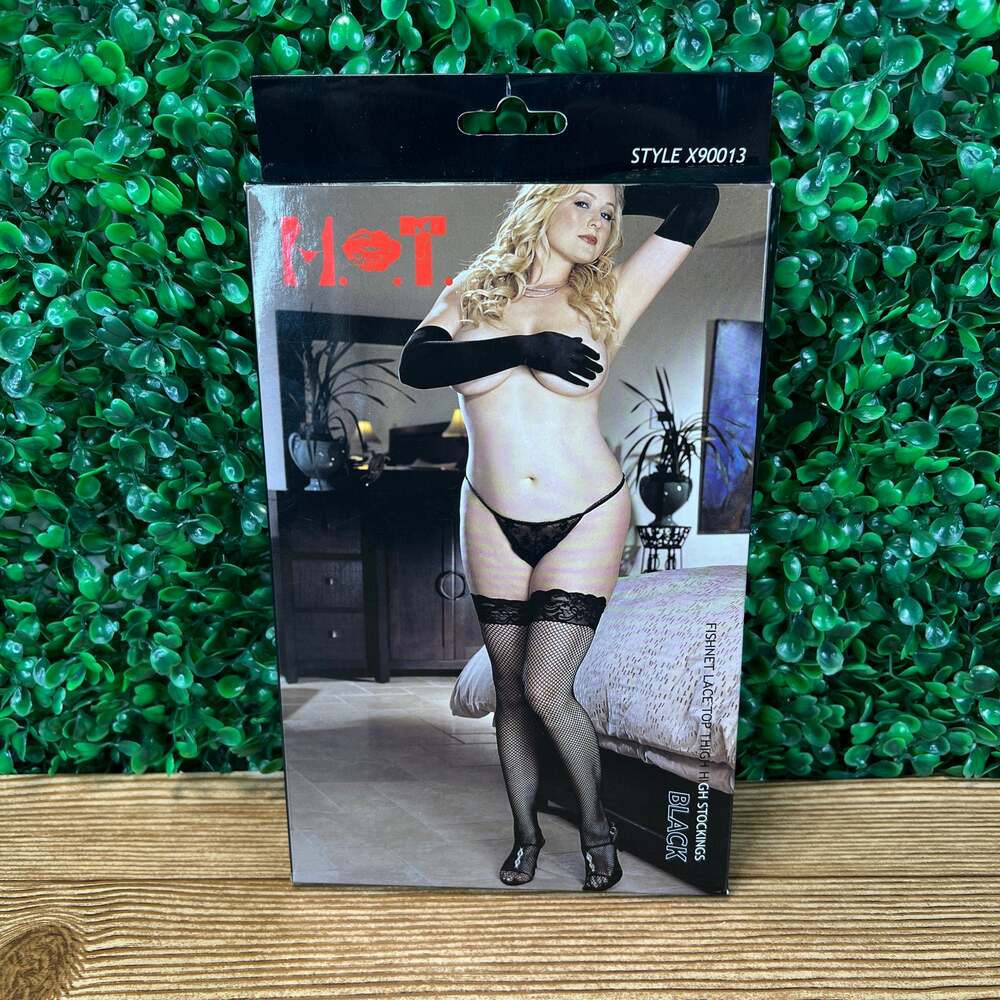 Shirley of Hollywood Womens Plus Size Fishnet Back Seam Thigh Highs Style-X90013